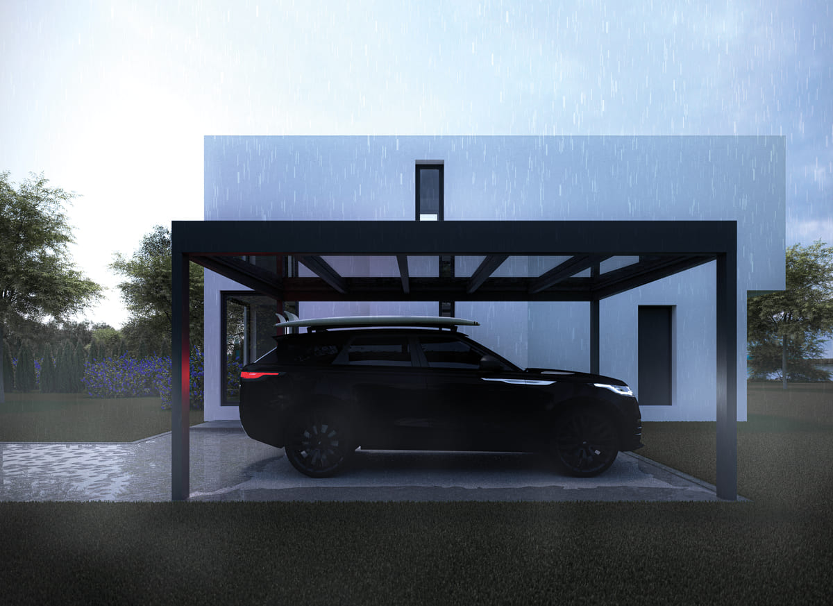 Cubo Ezie Terrassenüberdachung im kubischen Stil 4m x 4m, Glaseindeckung