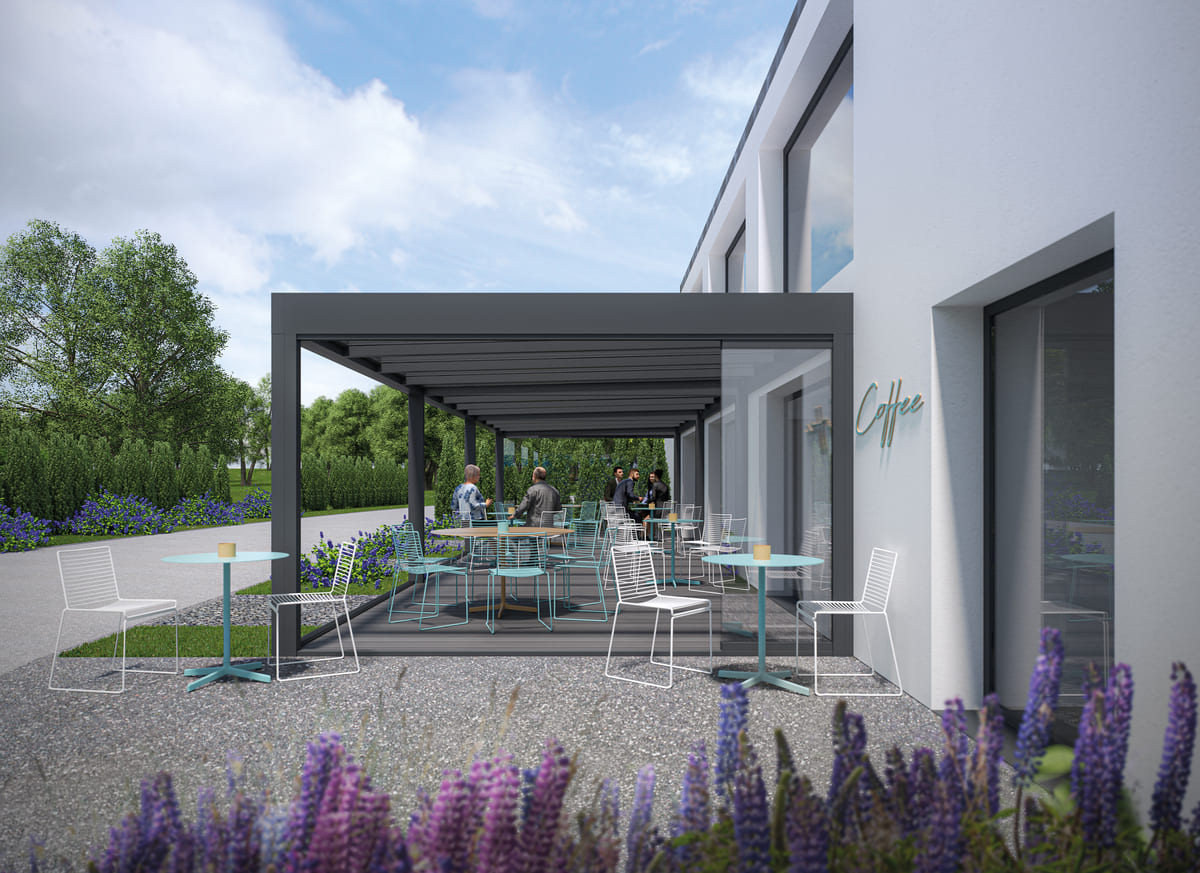 Cubo Ezie Terrassenüberdachung im kubischen Stil 4m x 4m, Glaseindeckung