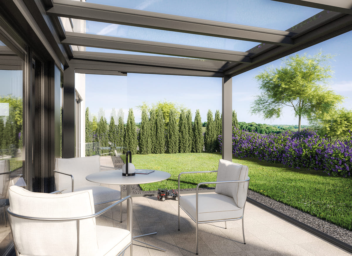 Cubo Ezie Terrassenüberdachung im kubischen Stil 4m x 4m, Glaseindeckung