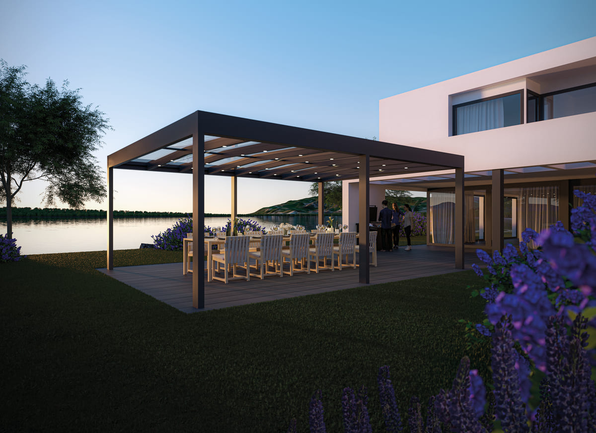 Cubo Ezie Terrassenüberdachung im kubischen Stil 4m x 4m, Glaseindeckung