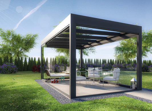 Cubo Ezie Terrassenüberdachung im kubischen Stil 4,5m x 2,5m, Glaseindeckung