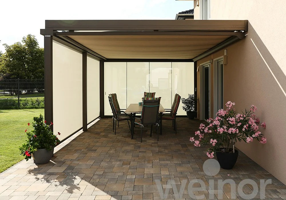 Weinor Terrazza Pure Terrassenüberdachung im kubischen Stil 6m x 4m, Glaseindeckung